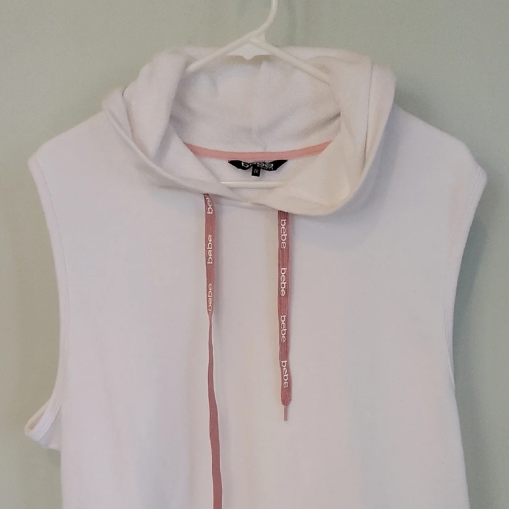 Bebe Sport White Hoodie with Dusty Rose Drawstrings Mesh Hem Detail Size 2x - Picture 2 of 7